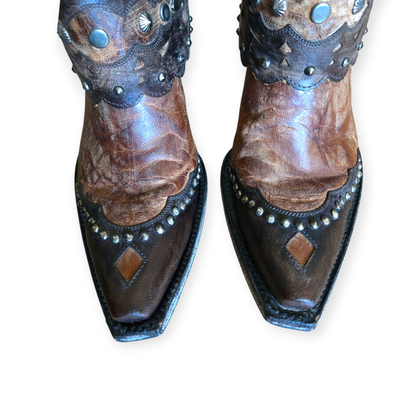 Old Gringo Brown Western Distressed Leather Studded Pointed Toe Cowboy Boots - Picture 7 of 9
